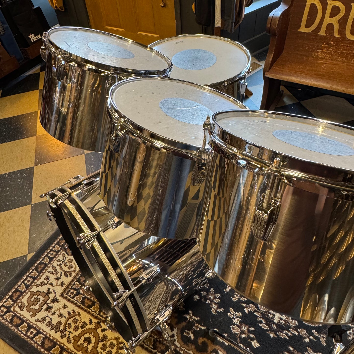 VINTAGE Ludwig 1970's Stainless Steel Concert Tom Set - 14x22, 5.5x8, 6.5x10, 9x13, 10x14, 16x18
