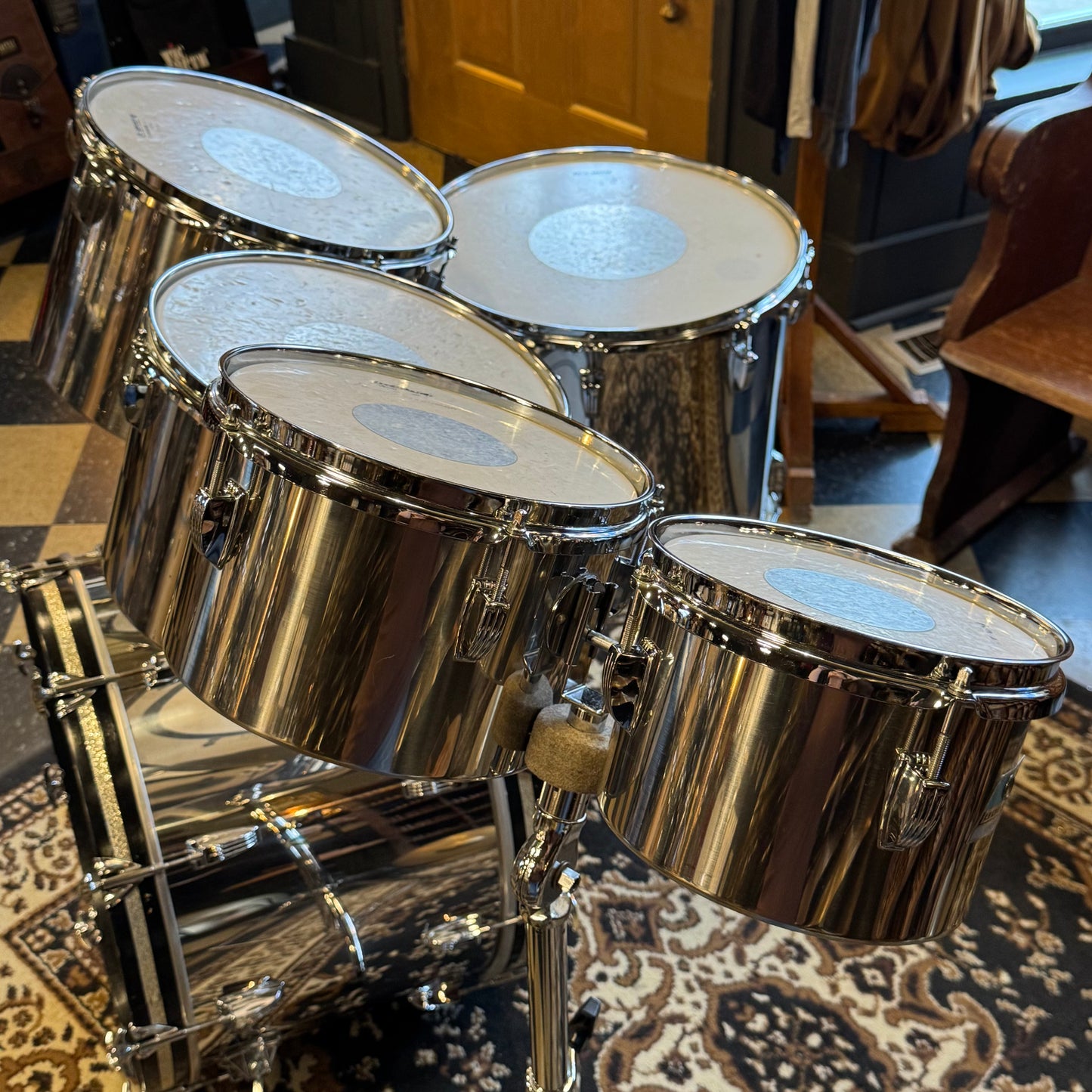 VINTAGE Ludwig 1970's Stainless Steel Concert Tom Set - 14x22, 5.5x8, 6.5x10, 9x13, 10x14, 16x18