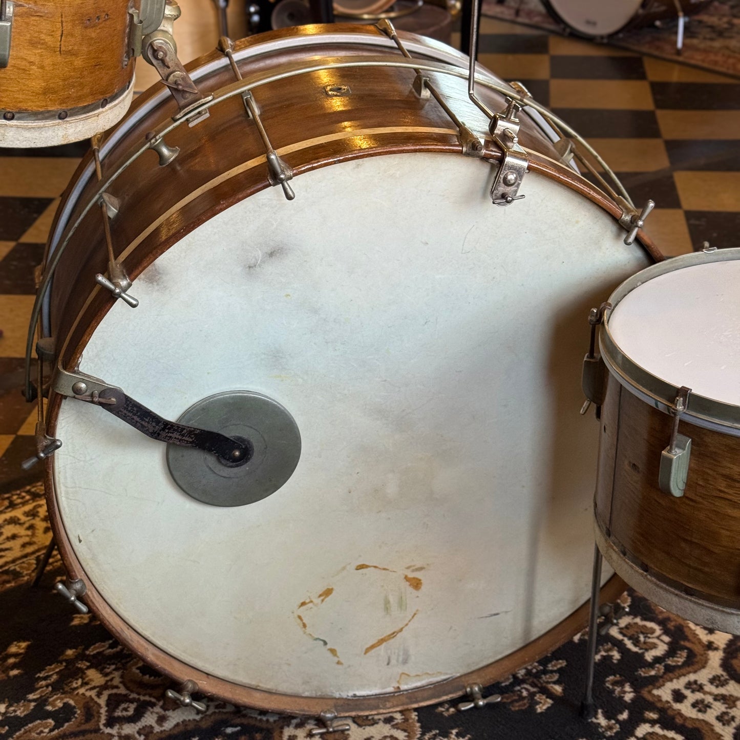 VINTAGE 1940's Leedy Trap Kit in Natural Mahogany
