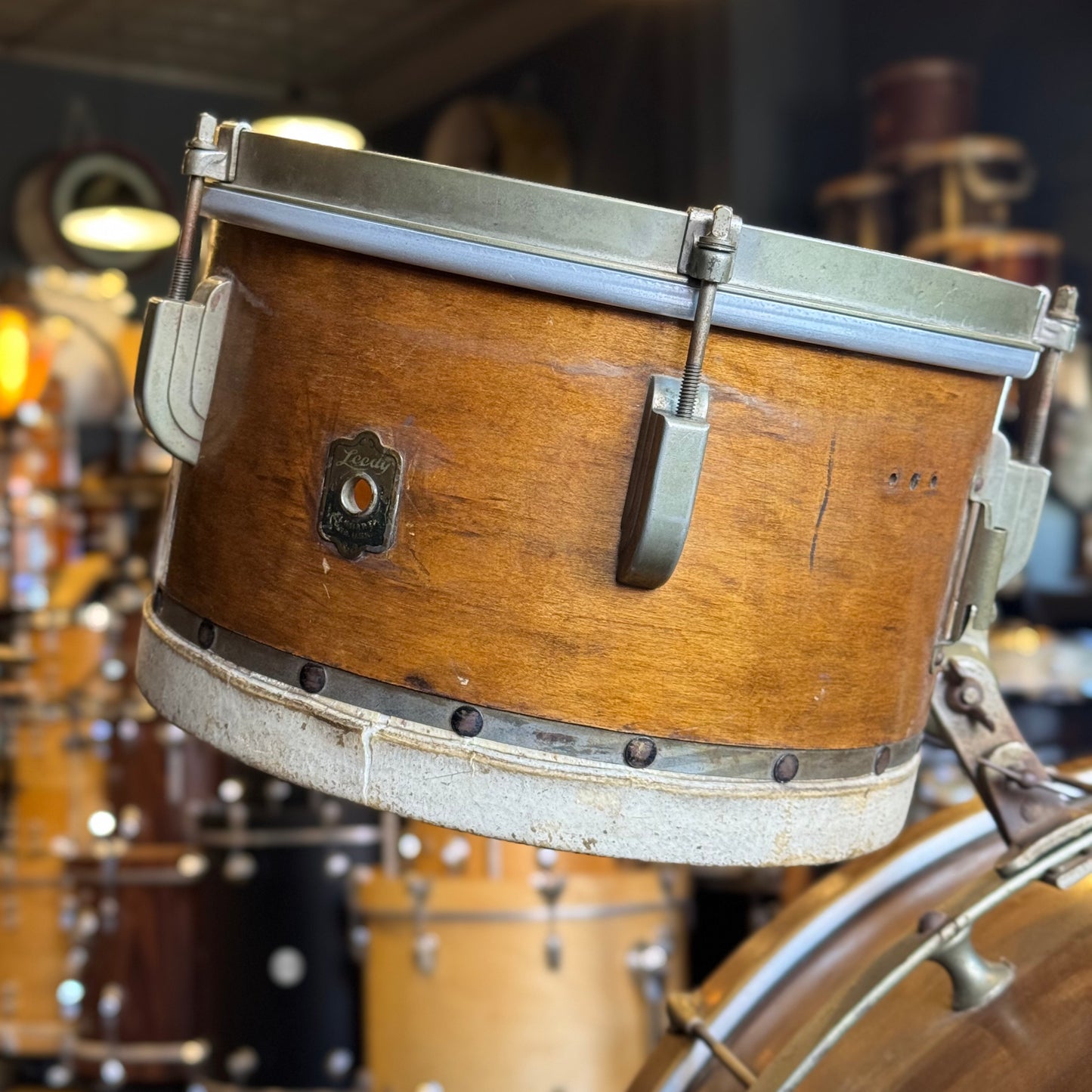 VINTAGE 1940's Leedy Trap Kit in Natural Mahogany