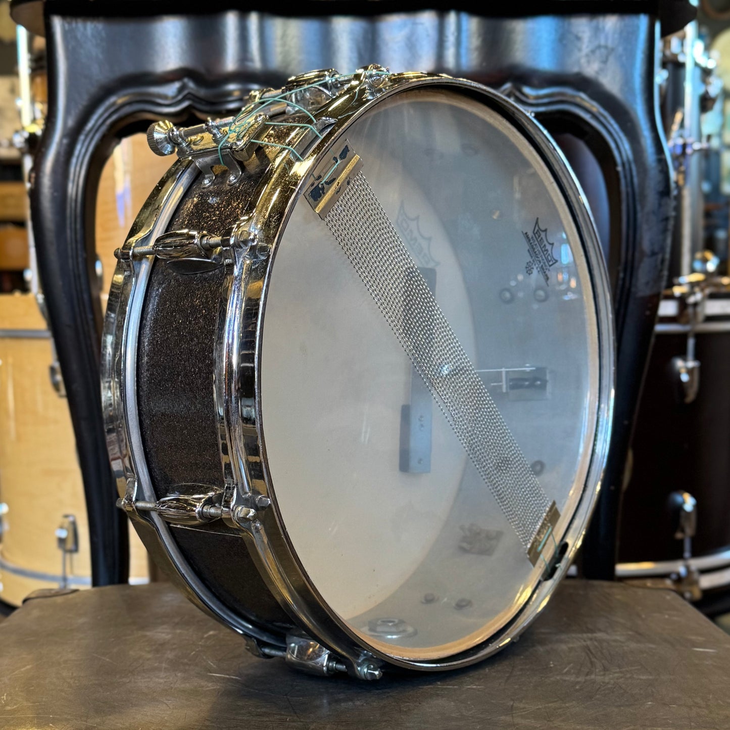 VINTAGE 1958-1950's Gretsch 4x14 Round Badge Progressive Jazz Snare Drum in Starlight Sparkle