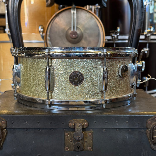 VINTAGE 1954-1957 Gretsch 5.5x14 Round Badge "Name Band" 3ply Snare Drum in Peacock Sparkle