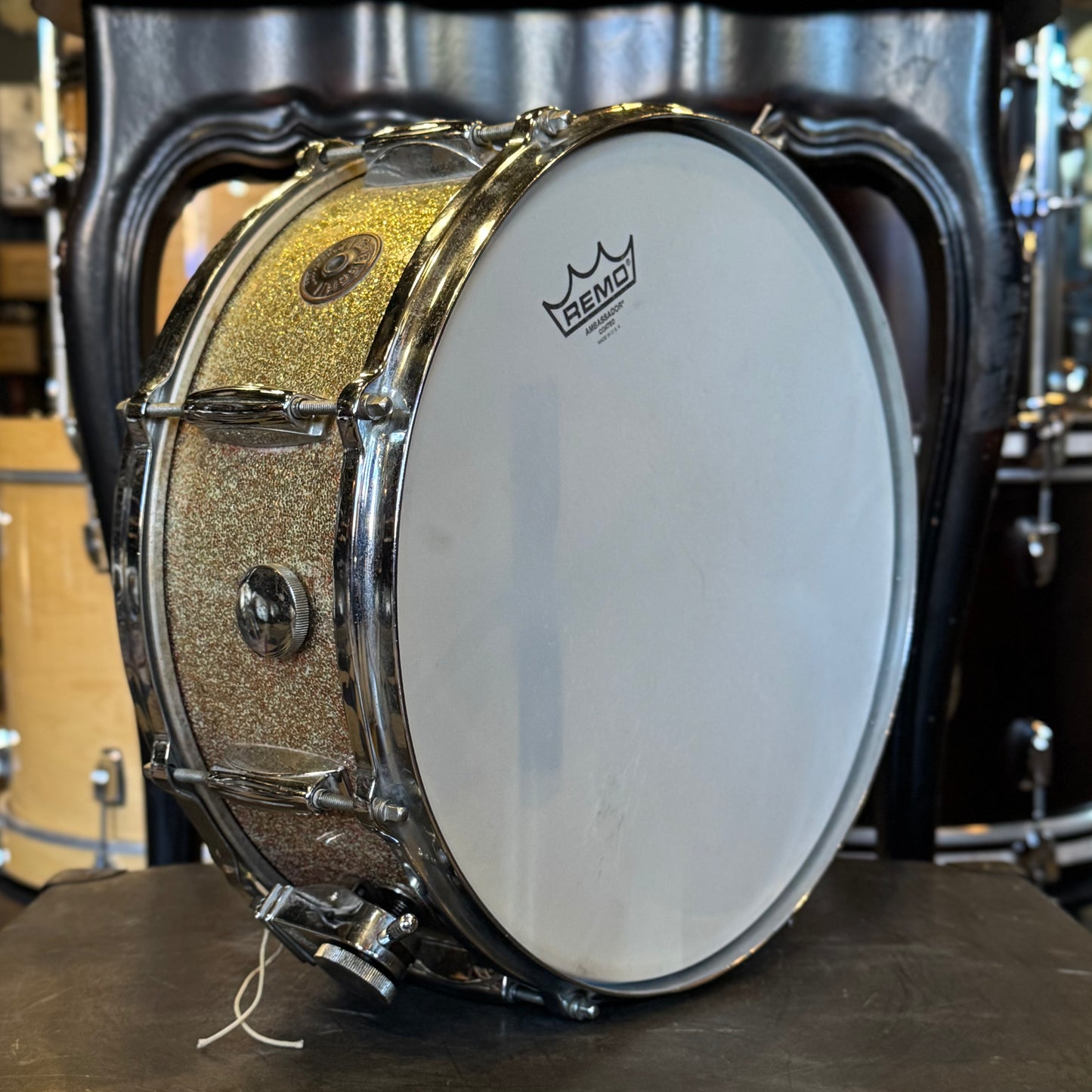 VINTAGE 1954-1957 Gretsch 5.5x14 Round Badge "Name Band" 3ply Snare Drum in Peacock Sparkle