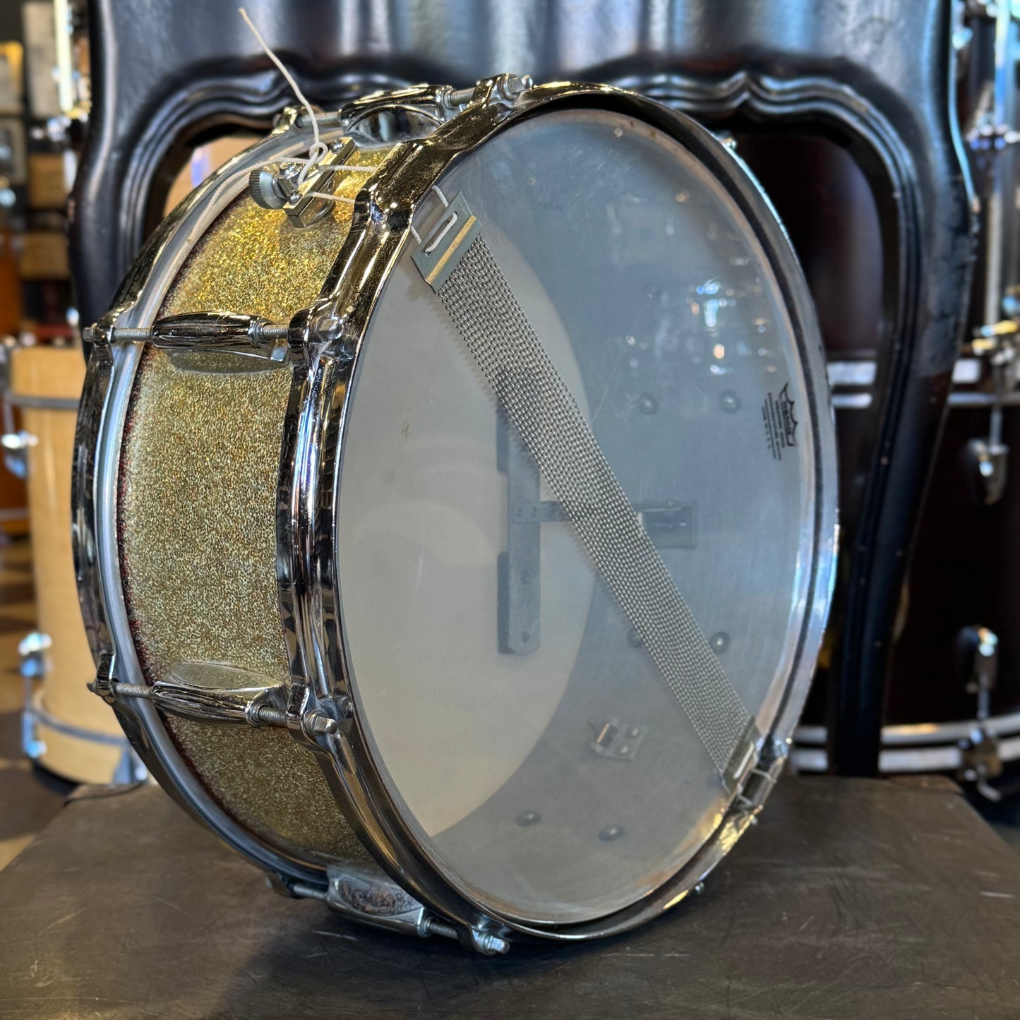 VINTAGE 1954-1957 Gretsch 5.5x14 Round Badge "Name Band" 3ply Snare Drum in Peacock Sparkle