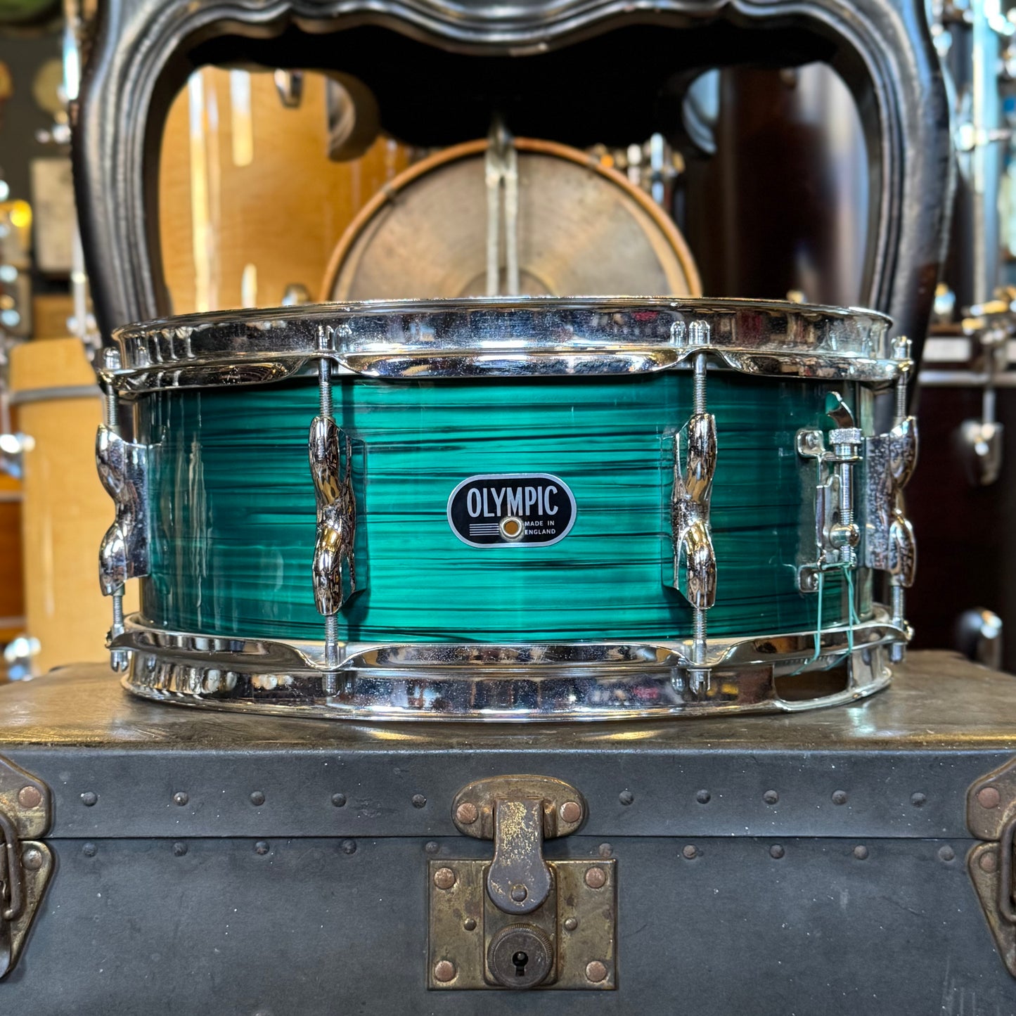 VINTAGE 1960's Olympic by Premier Snare Drum in Green Silk Pearl