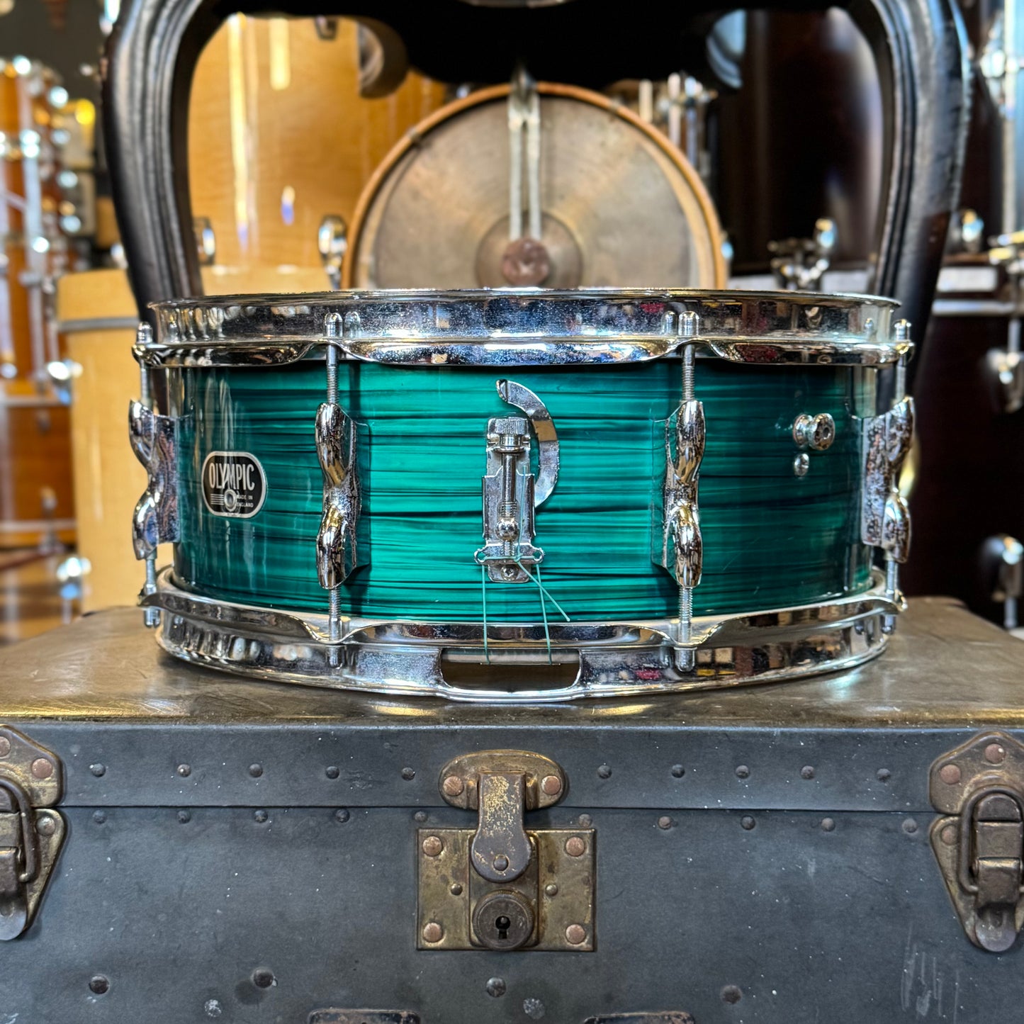 VINTAGE 1960's Olympic by Premier Snare Drum in Green Silk Pearl
