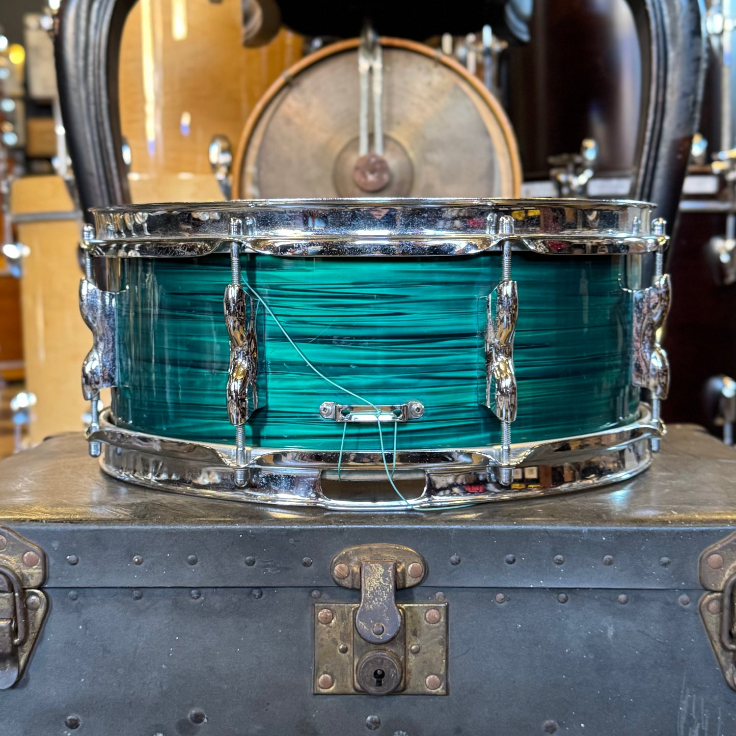 VINTAGE 1960's Olympic by Premier Snare Drum in Green Silk Pearl