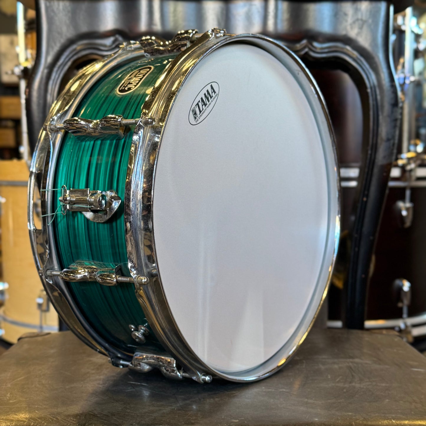 VINTAGE 1960's Olympic by Premier Snare Drum in Green Silk Pearl