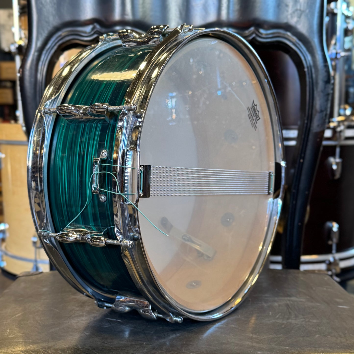 VINTAGE 1960's Olympic by Premier Snare Drum in Green Silk Pearl
