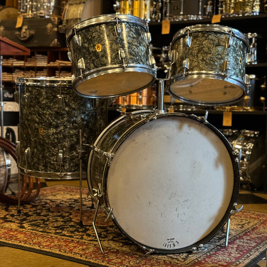VINTAGE 1961 Ludwig Pre-Serial "Hollywood" Outfit w/ 20" Bass Drum in Black Diamond Pearl - 14x20, 8x12, 8x12, 16x16