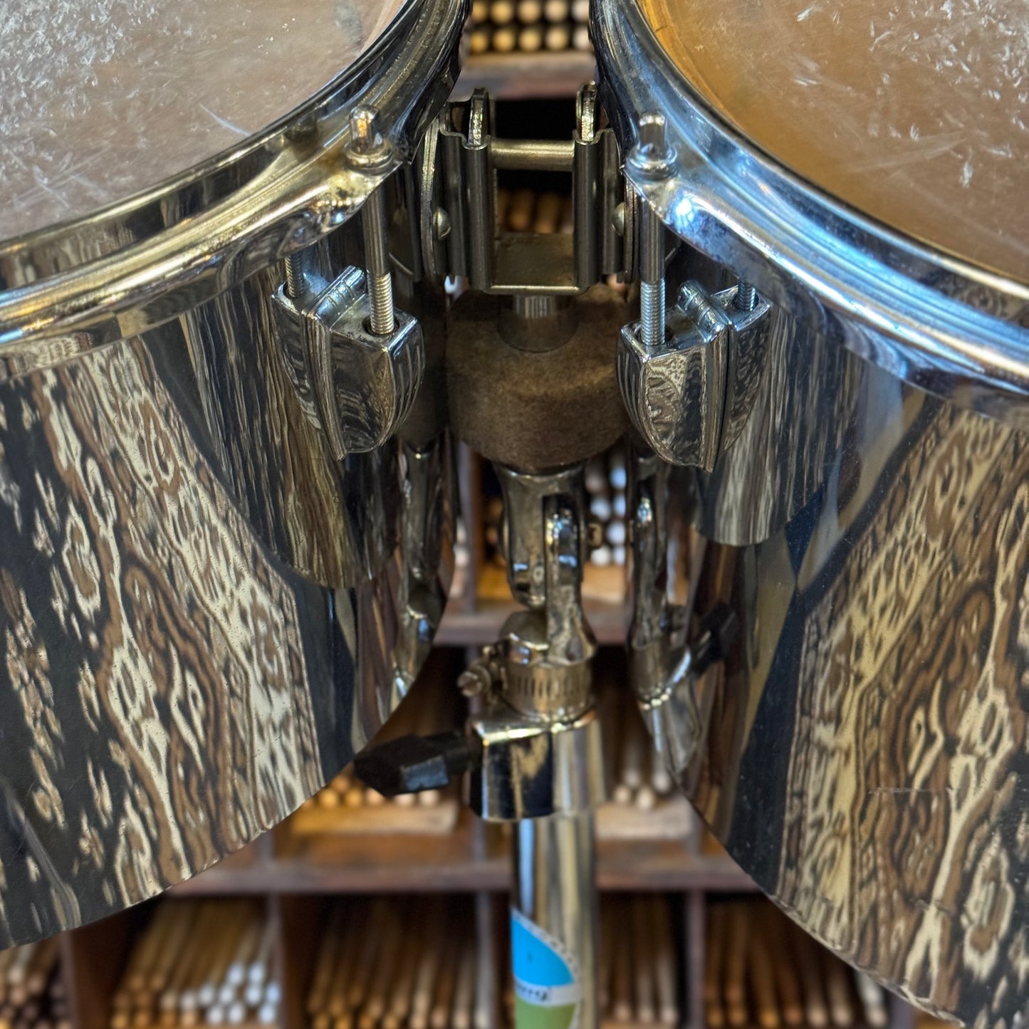 VINTAGE 1970's Ludwig Blue & Olive Badge Chrome over Wood Concert Toms - 12" & 13"