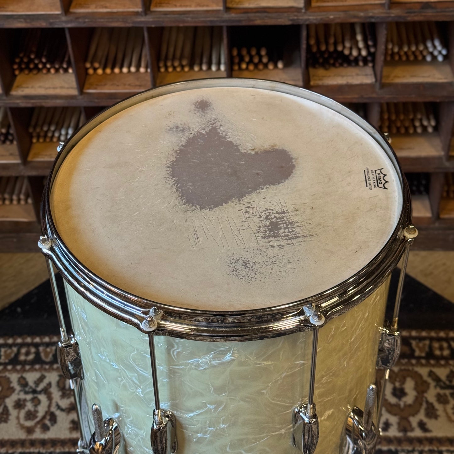 VINTAGE 1970's Slingerland 14x14 Stage Band Floor Tom in White Marine Pearl