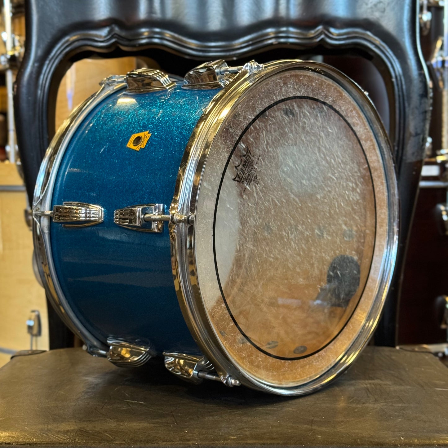 VINTAGE 1960's Ludwig 9x13 Keystone Badge Tom in Blue Sparkle