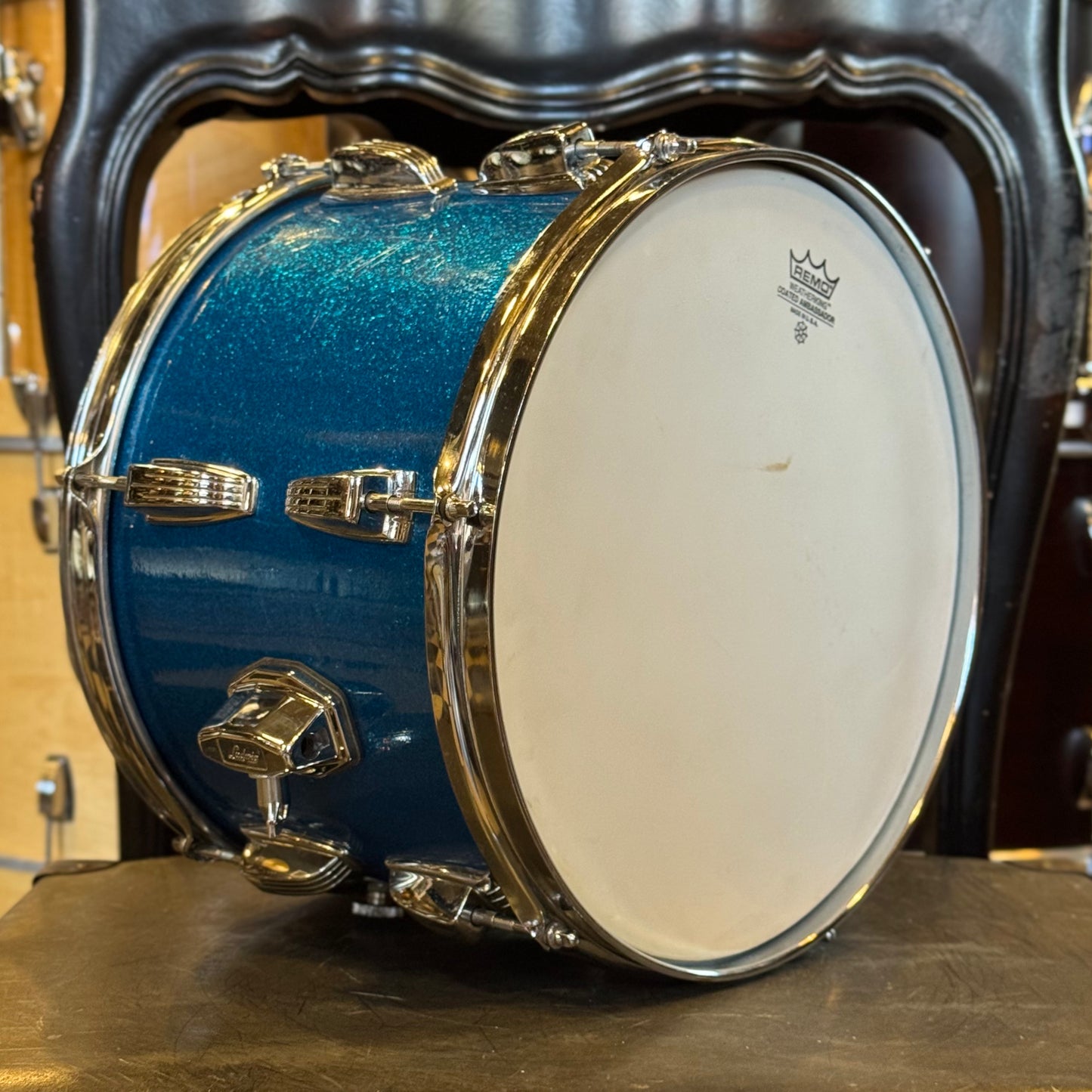 VINTAGE 1960's Ludwig 9x13 Keystone Badge Tom in Blue Sparkle