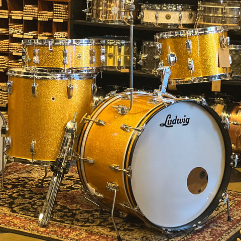 VINTAGE 1960's Ludwig Super Classic Outfit in Gold Sparkle w/ Jazzfest - 14x22, 9x13, 16x16, 5.5x14