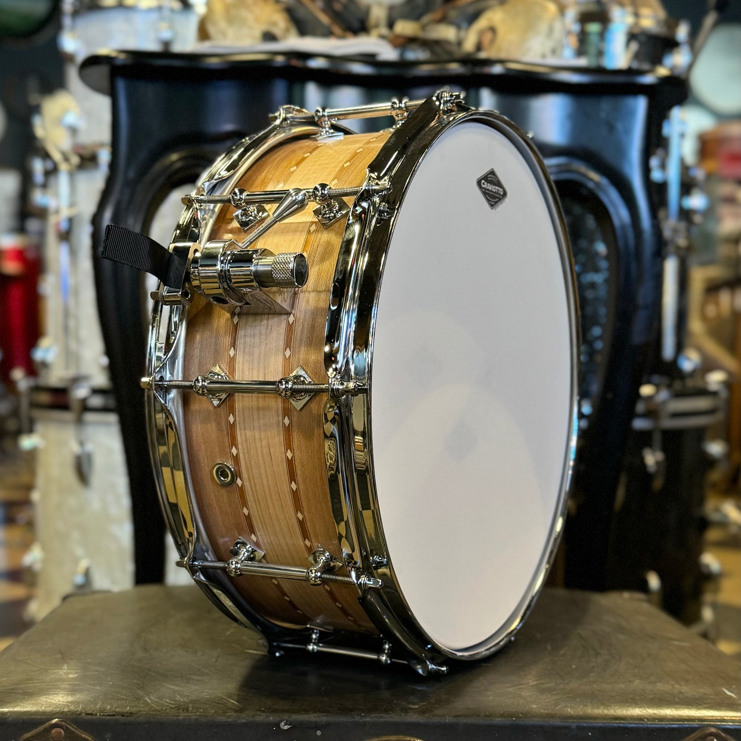 NEW Craviotto 5.5x14 Private Reserve Stacked Sycamore/Maple/Sycamore in Natural Oil with Double Cherry Inlays and 45 Degree Edges