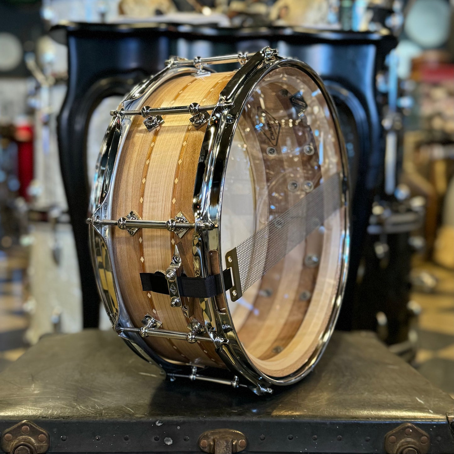 NEW Craviotto 5.5x14 Private Reserve Stacked Sycamore/Maple/Sycamore in Natural Oil with Double Cherry Inlays and 45 Degree Edges