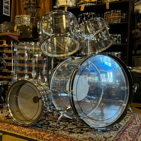 VINTAGE 1976 Ludwig Matching Serial Clear Vistalite Big Beat Outfit w/ Matching Serial Super Sensitive - 14x22, 8x12, 9x13, 16x16 + 5x14