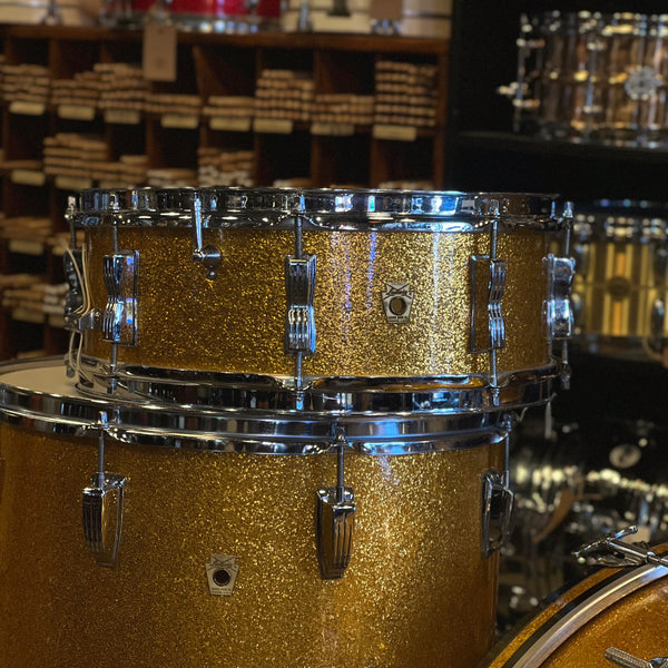 VINTAGE 1960's Ludwig Super Classic Outfit in Gold Sparkle w/ Jazzfest - 14x22, 9x13, 16x16, 5.5x14