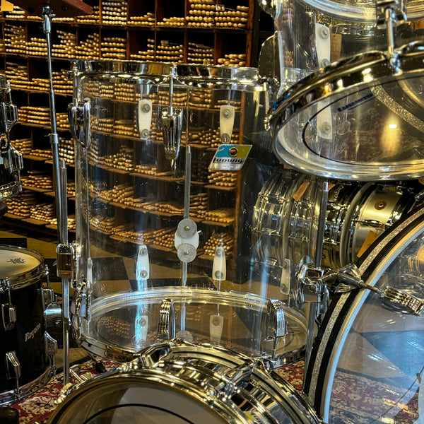 VINTAGE 1976 Ludwig Matching Serial Clear Vistalite Big Beat Outfit w/ Matching Serial Super Sensitive - 14x22, 8x12, 9x13, 16x16 + 5x14