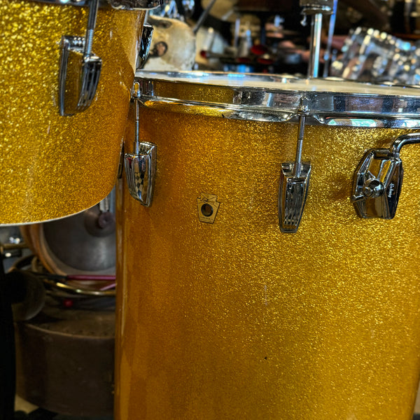 VINTAGE 1960's Ludwig Pre-Serial Miami Beach Model Cocktail Set in Gold Sparkle - 16x24, 6.5x10