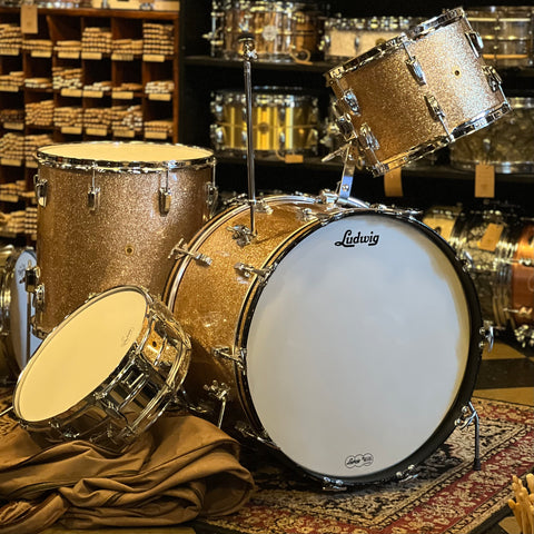 VINTAGE 1964 Ludwig Super Classic Outfit in Champagne Sparkle w/ Matching LM400 Supraphonic and Bags - 14x22, 9x13, 16x16, 5x14