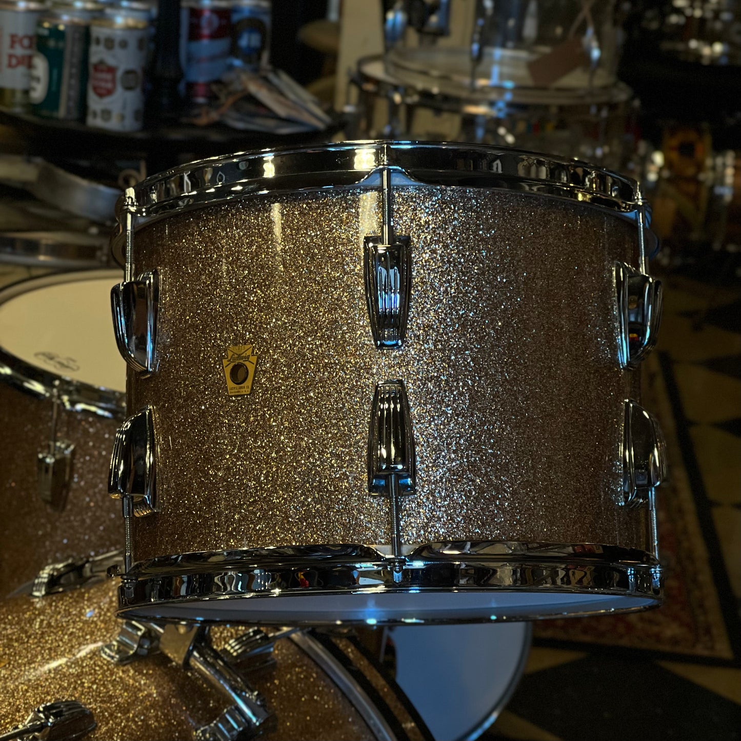 VINTAGE 1964 Ludwig Super Classic Outfit in Champagne Sparkle w/ Matching LM400 Supraphonic and Bags - 14x22, 9x13, 16x16, 5x14