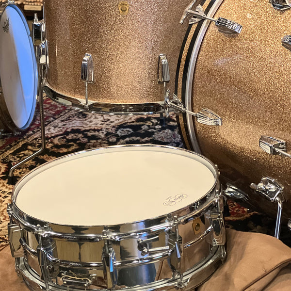 VINTAGE 1964 Ludwig Super Classic Outfit in Champagne Sparkle w/ Matching LM400 Supraphonic and Bags - 14x22, 9x13, 16x16, 5x14