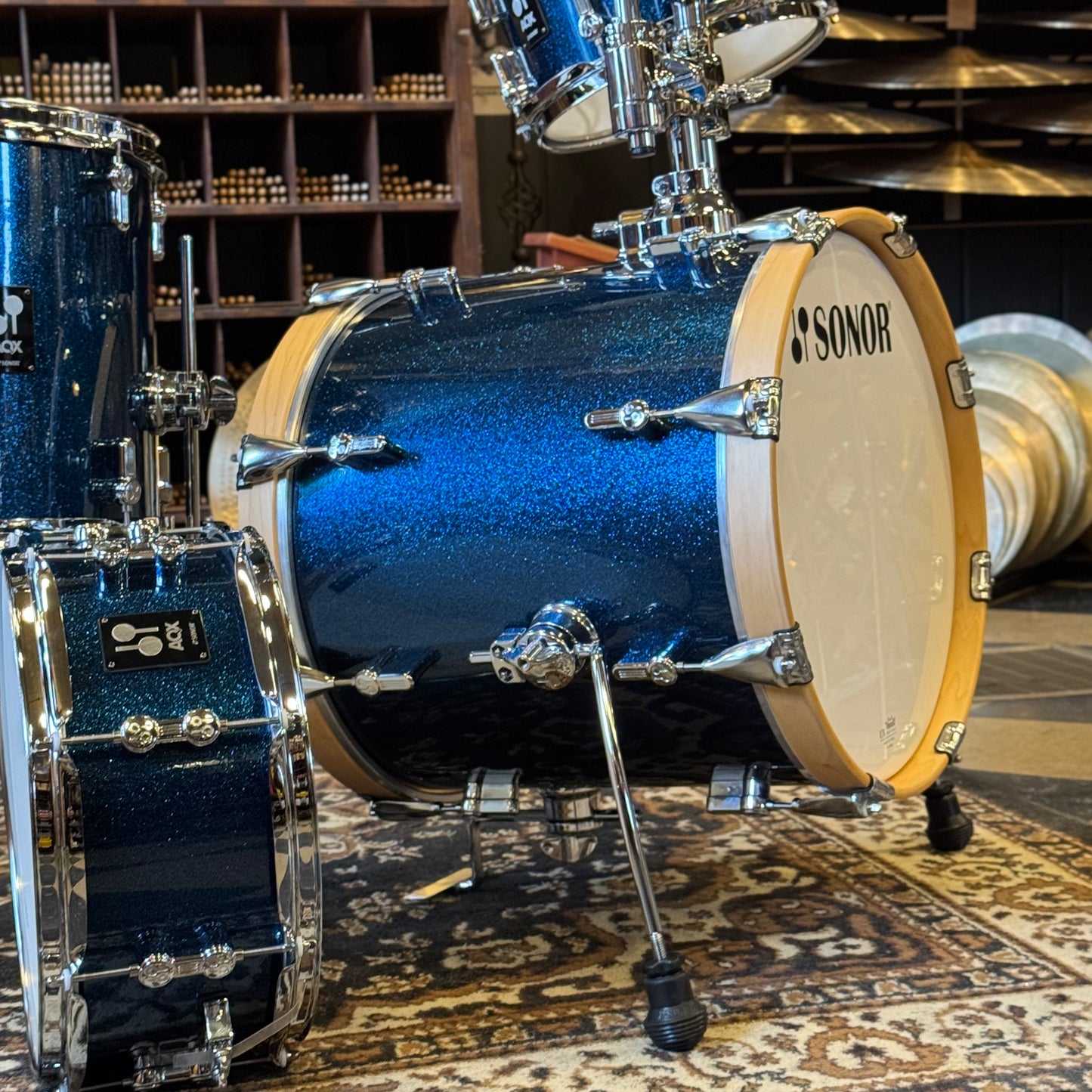 NEW Sonor AQX Jungle Drum Set in Blue Ocean Sparkle - 15x16, 7x10, 12x13, 6x13