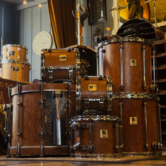 USED 1990's Sonor Designer Series Birch Drum Set in African Bubinga Veneer - 16x22, 8x10, 9x12, 10x13, 16x16, 16x18
