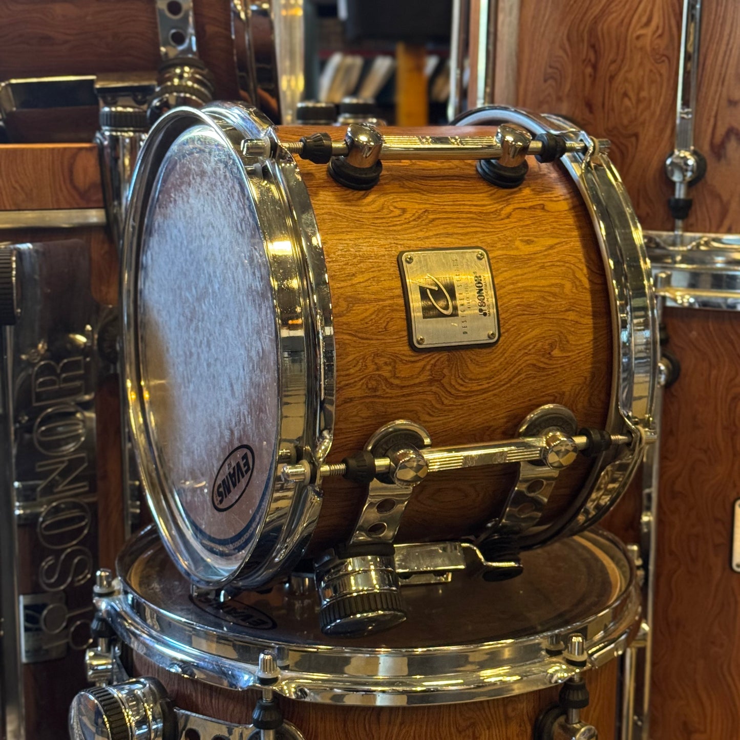 USED 1990's Sonor Designer Series Birch Drum Set in African Bubinga Veneer - 16x22, 8x10, 9x12, 10x13, 16x16, 16x18