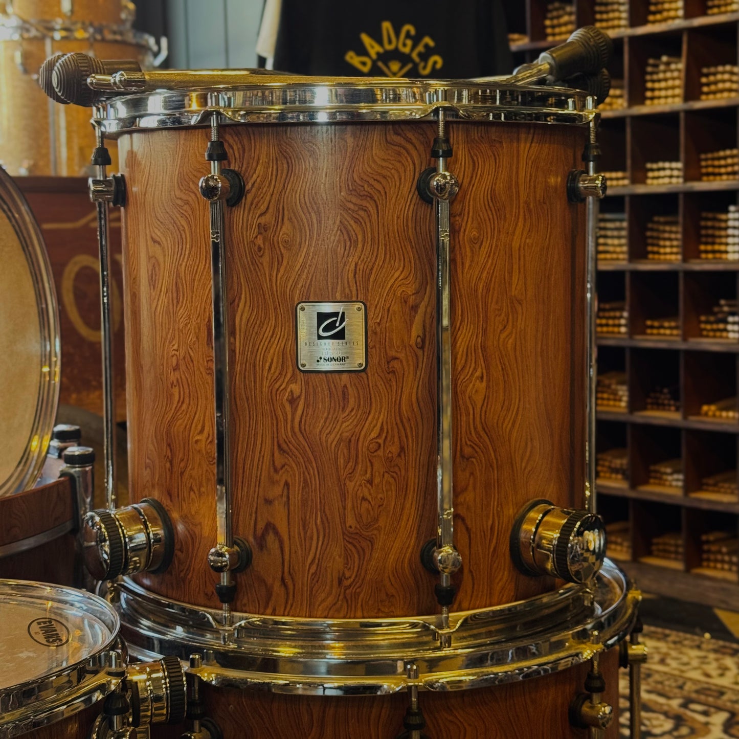 USED 1990's Sonor Designer Series Birch Drum Set in African Bubinga Veneer - 16x22, 8x10, 9x12, 10x13, 16x16, 16x18