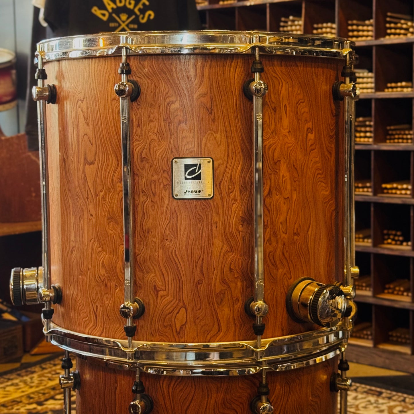 USED 1990's Sonor Designer Series Birch Drum Set in African Bubinga Veneer - 16x22, 8x10, 9x12, 10x13, 16x16, 16x18