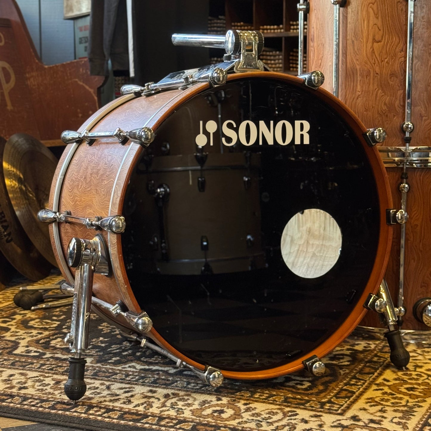 USED 1990's Sonor Designer Series Birch Drum Set in African Bubinga Veneer - 16x22, 8x10, 9x12, 10x13, 16x16, 16x18