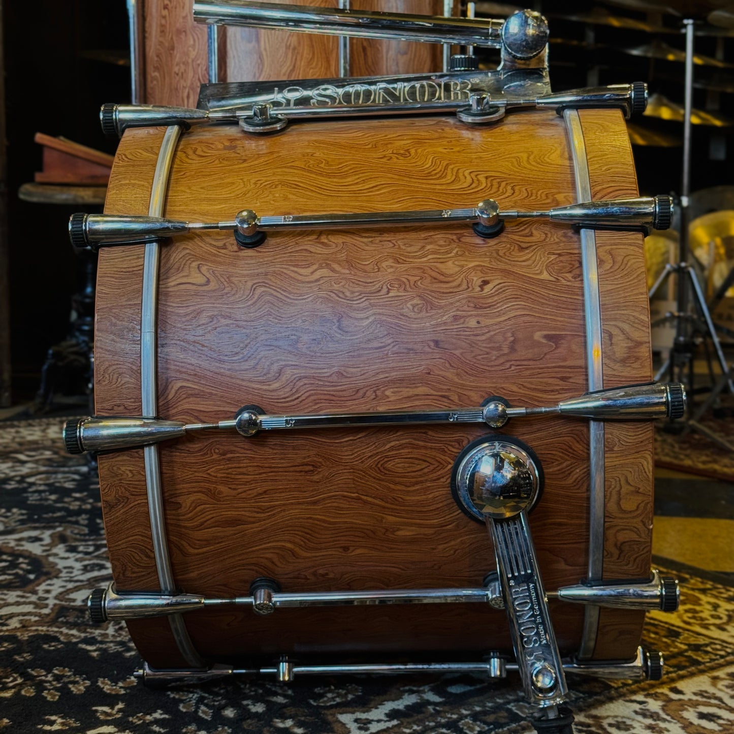 USED 1990's Sonor Designer Series Birch Drum Set in African Bubinga Veneer - 16x22, 8x10, 9x12, 10x13, 16x16, 16x18