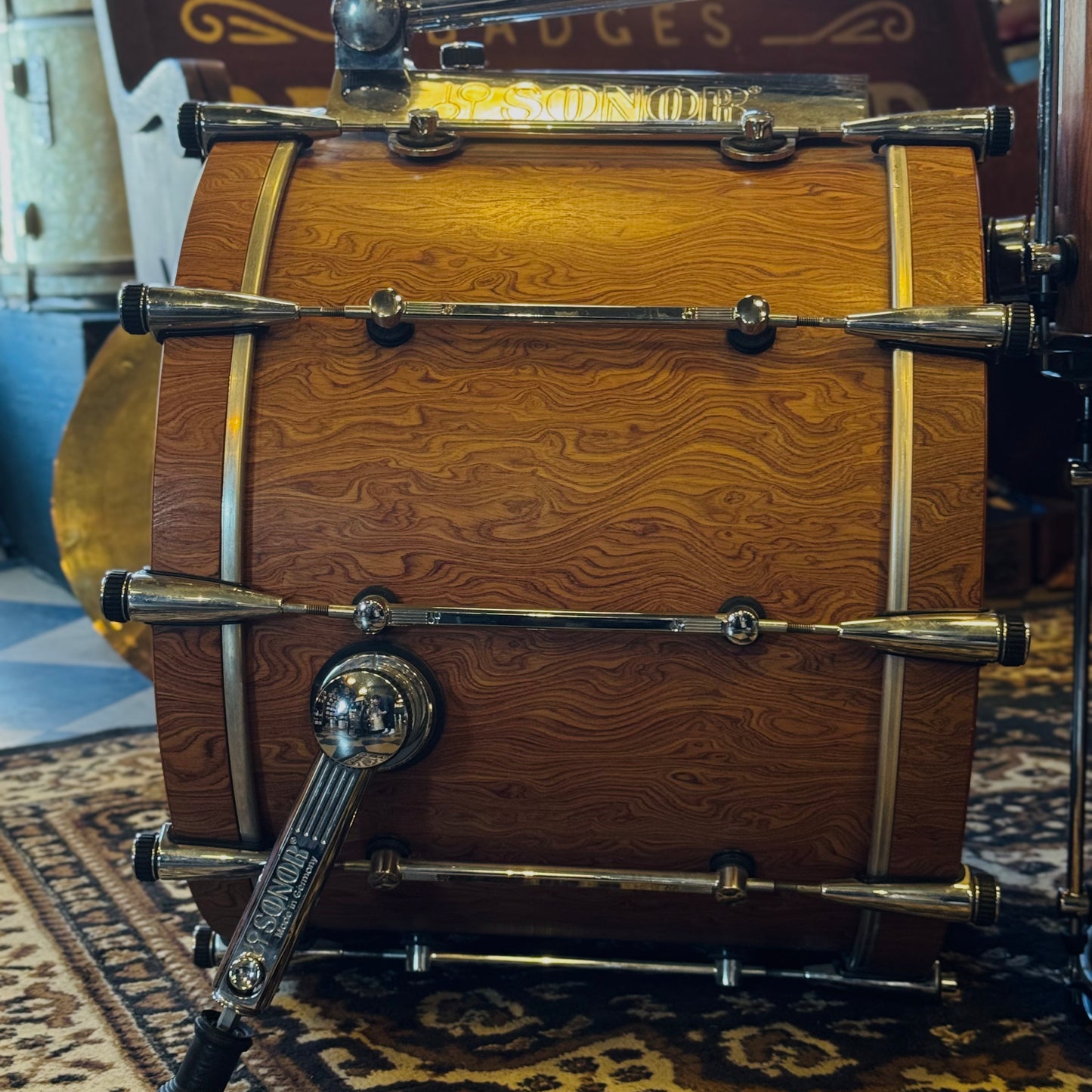USED 1990's Sonor Designer Series Birch Drum Set in African Bubinga Veneer - 16x22, 8x10, 9x12, 10x13, 16x16, 16x18