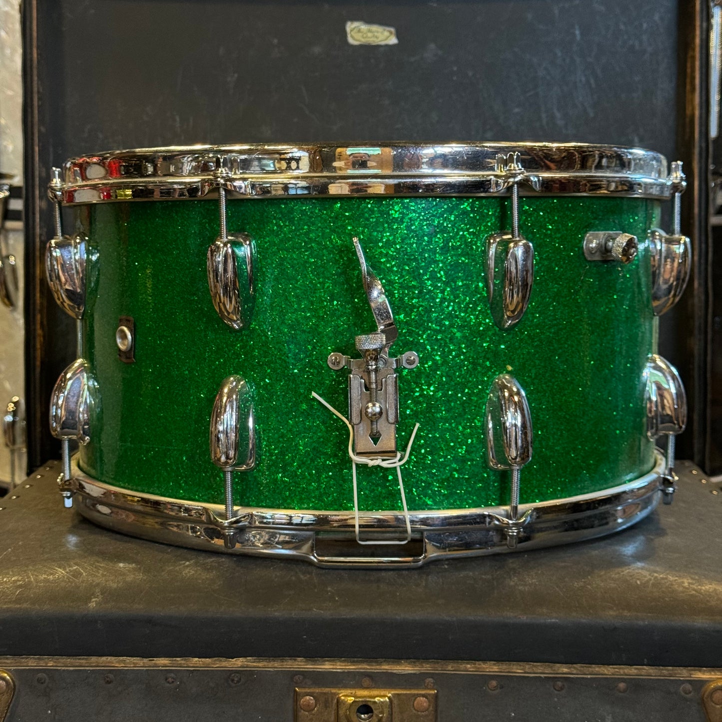 VINTAGE 1960's Slingerland 7x15 Concert King Snare Drum in Green Sparkle