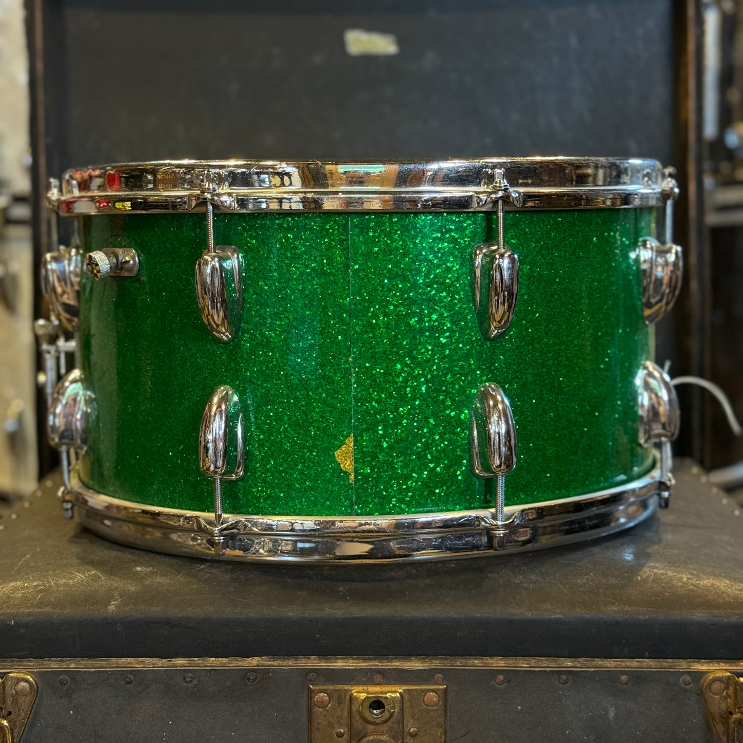 VINTAGE 1960's Slingerland 7x15 Concert King Snare Drum in Green Sparkle