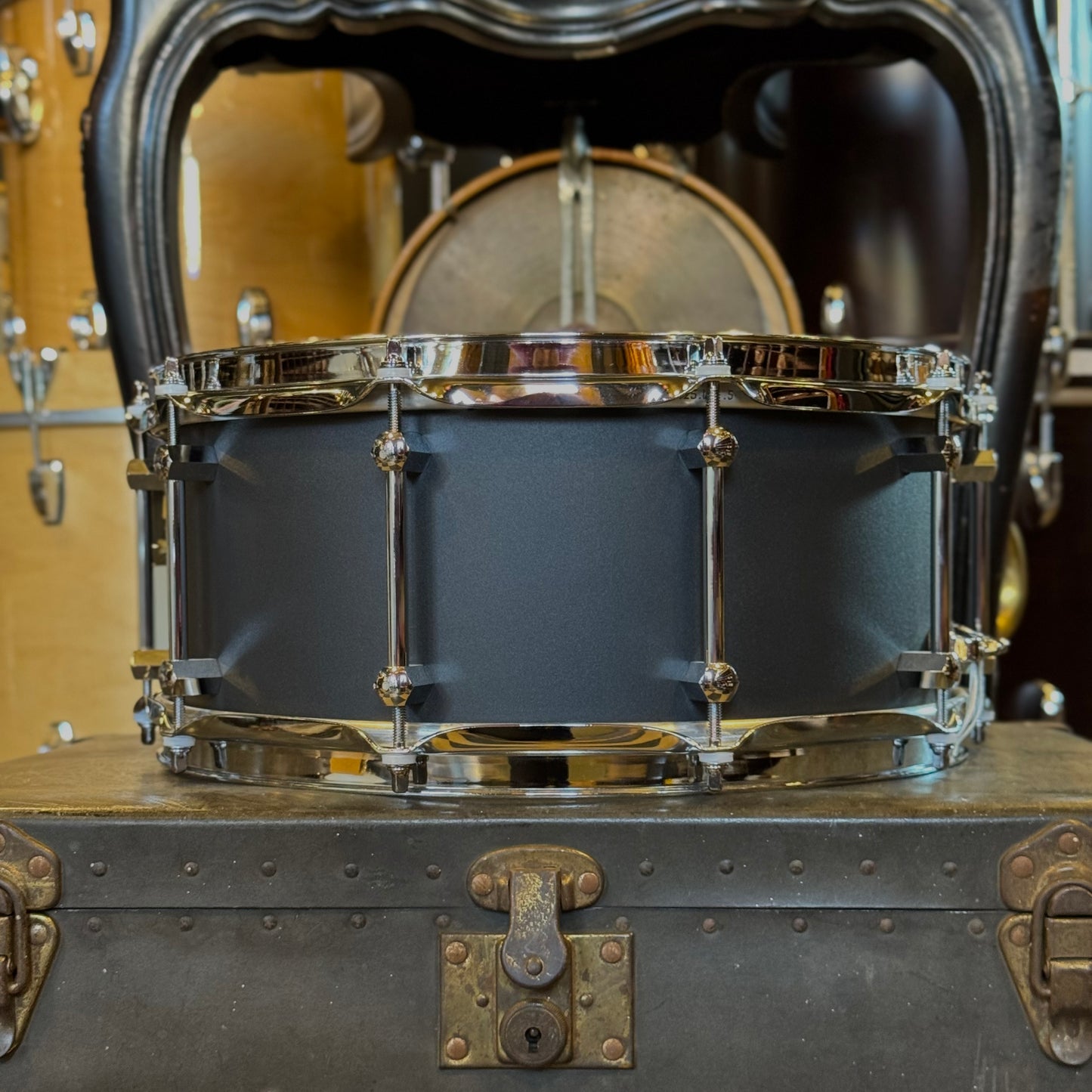 NEW Noble & Cooley 6x14 Alloy Classic Snare Drum in Black w/ Chrome HW