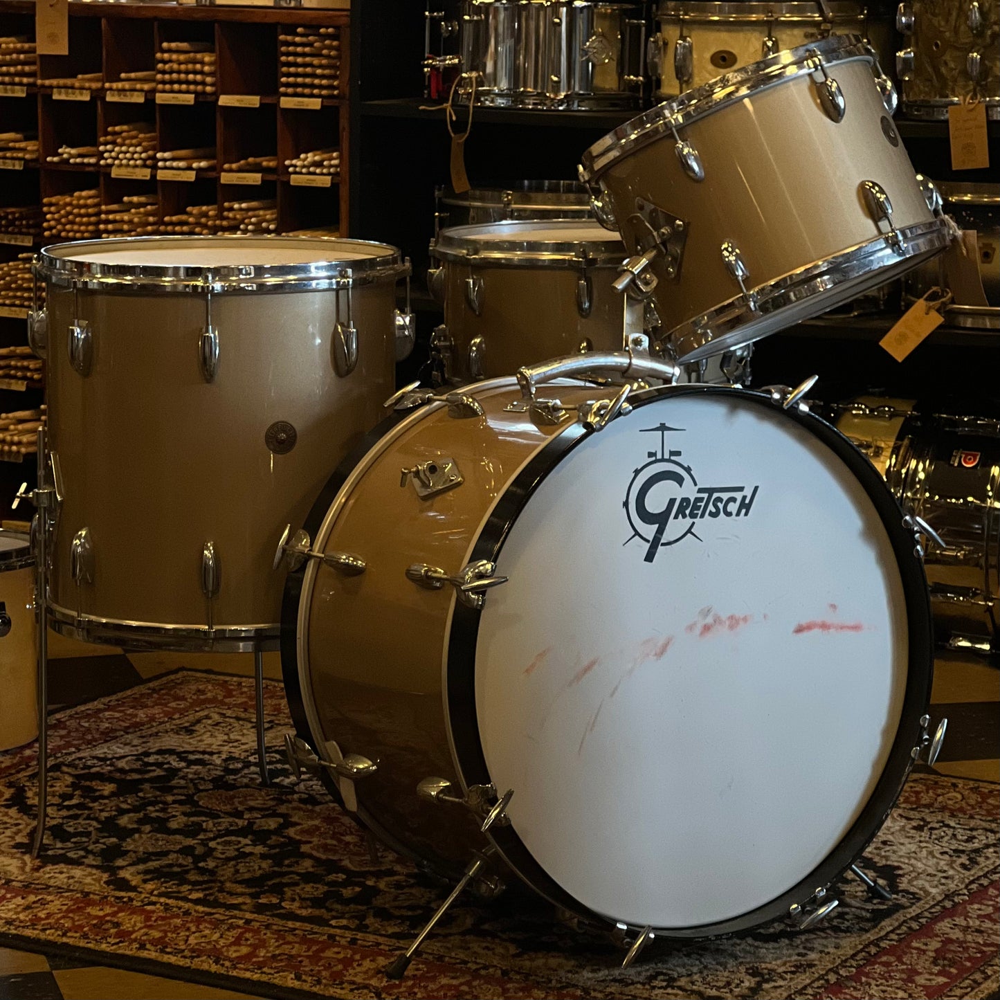 VINTAGE 1960 Gretsch Round Badge 6-ply Name Band Outfit in Refinished Copper Mist - 14x22, 9x13, 16x16, 6.5x14