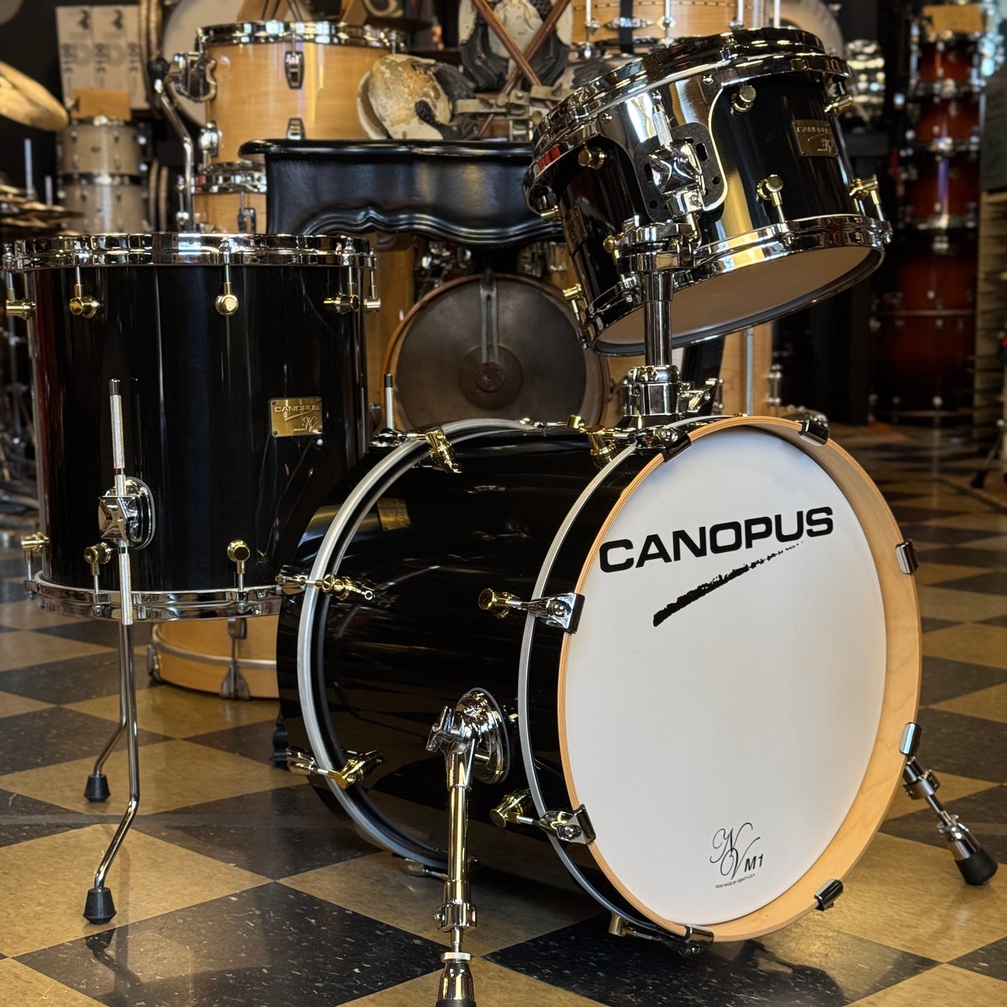 USED Canopus NV-M1 Bop Kit in Black Lacquer Gloss - 14x18, 8x12, 14x14