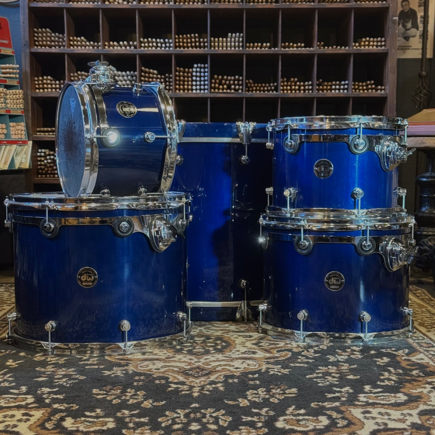 USED 1996 DW Pre-Collectors Birch Drum Set in Dark Blue Lacquer w/ Mini Turret Lugs - 18x22, 8x10, 9x12, 10x14, 12x16