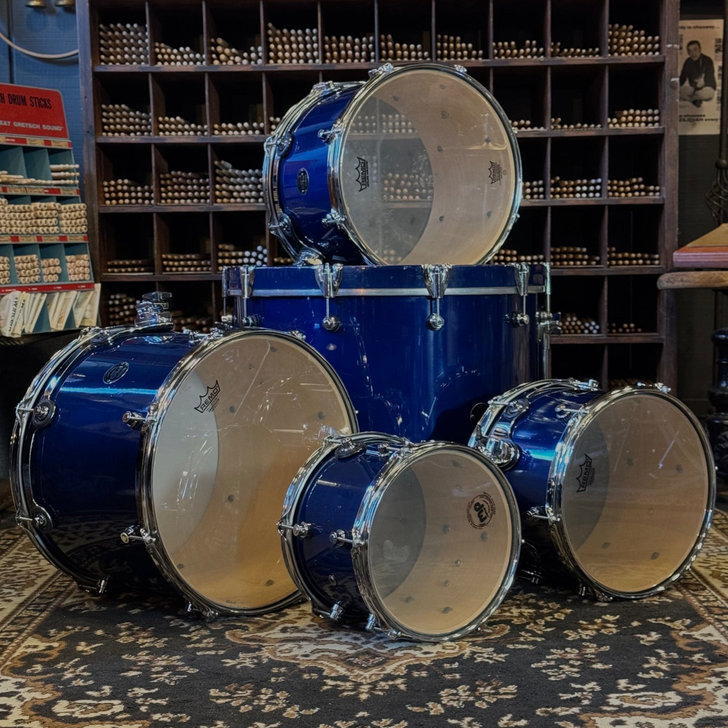 USED 1996 DW Pre-Collectors Birch Drum Set in Dark Blue Lacquer w/ Mini Turret Lugs - 18x22, 8x10, 9x12, 10x14, 12x16
