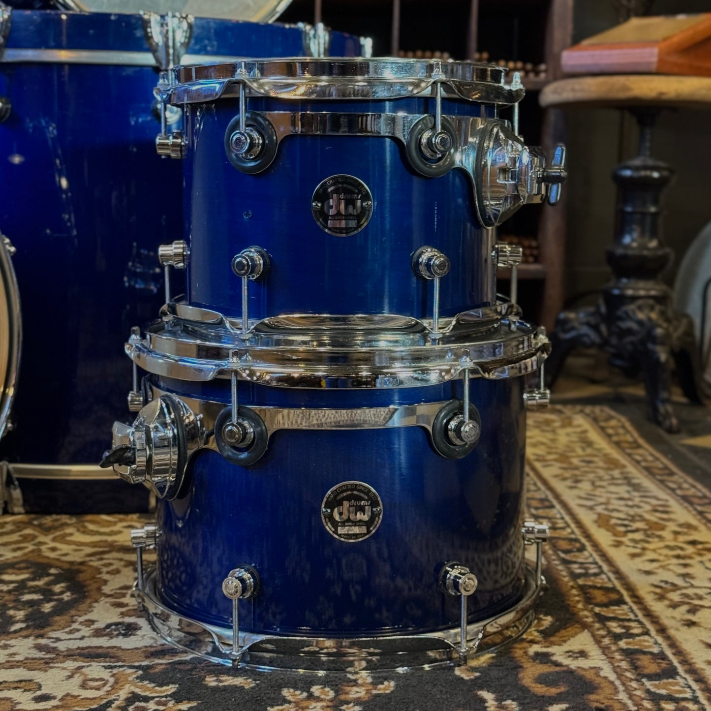 USED 1996 DW Pre-Collectors Birch Drum Set in Dark Blue Lacquer w/ Mini Turret Lugs - 18x22, 8x10, 9x12, 10x14, 12x16