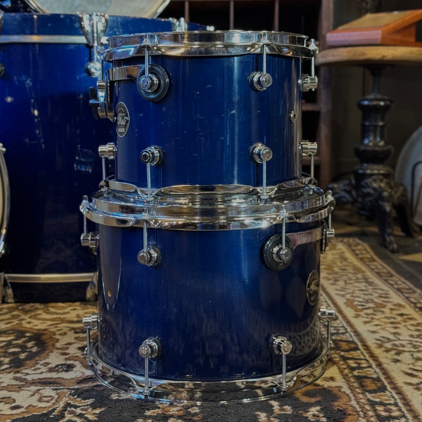 USED 1996 DW Pre-Collectors Birch Drum Set in Dark Blue Lacquer w/ Mini Turret Lugs - 18x22, 8x10, 9x12, 10x14, 12x16