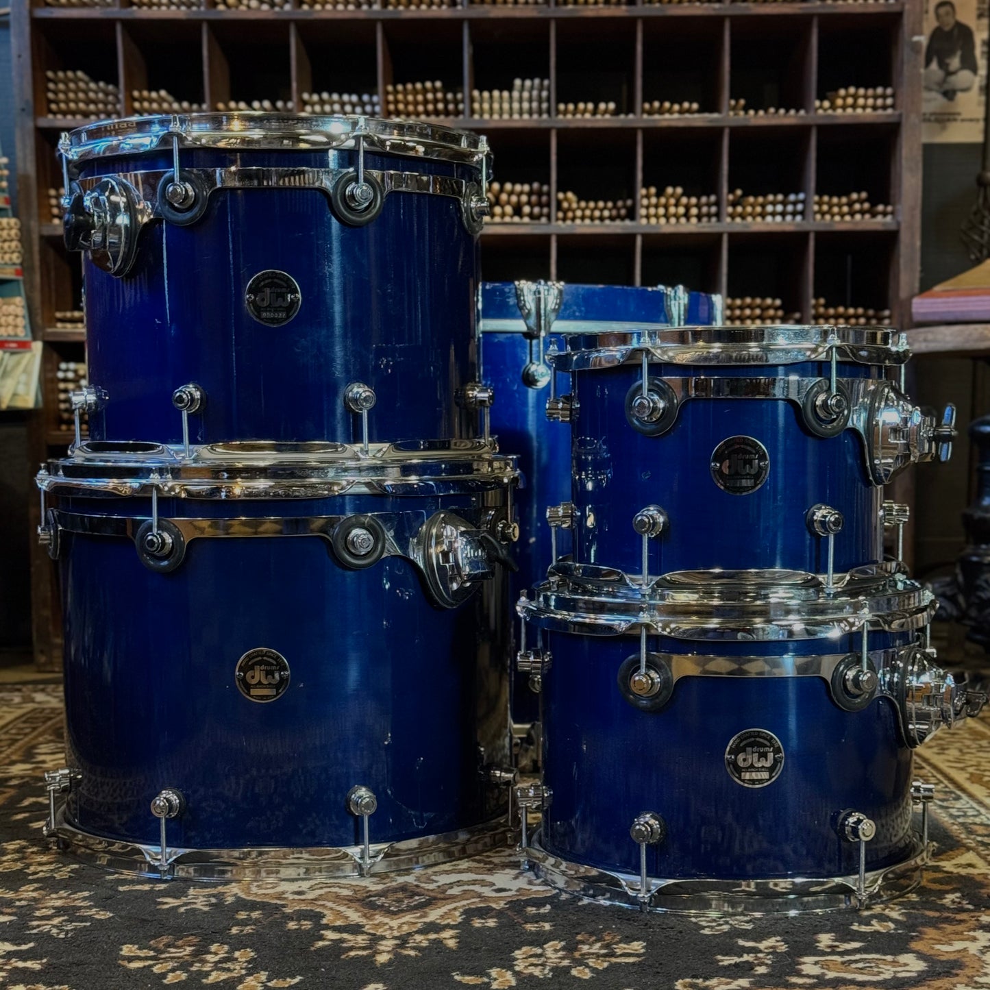 USED 1996 DW Pre-Collectors Birch Drum Set in Dark Blue Lacquer w/ Mini Turret Lugs - 18x22, 8x10, 9x12, 10x14, 12x16