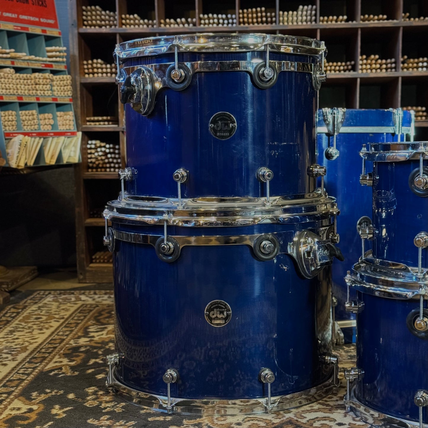 USED 1996 DW Pre-Collectors Birch Drum Set in Dark Blue Lacquer w/ Mini Turret Lugs - 18x22, 8x10, 9x12, 10x14, 12x16