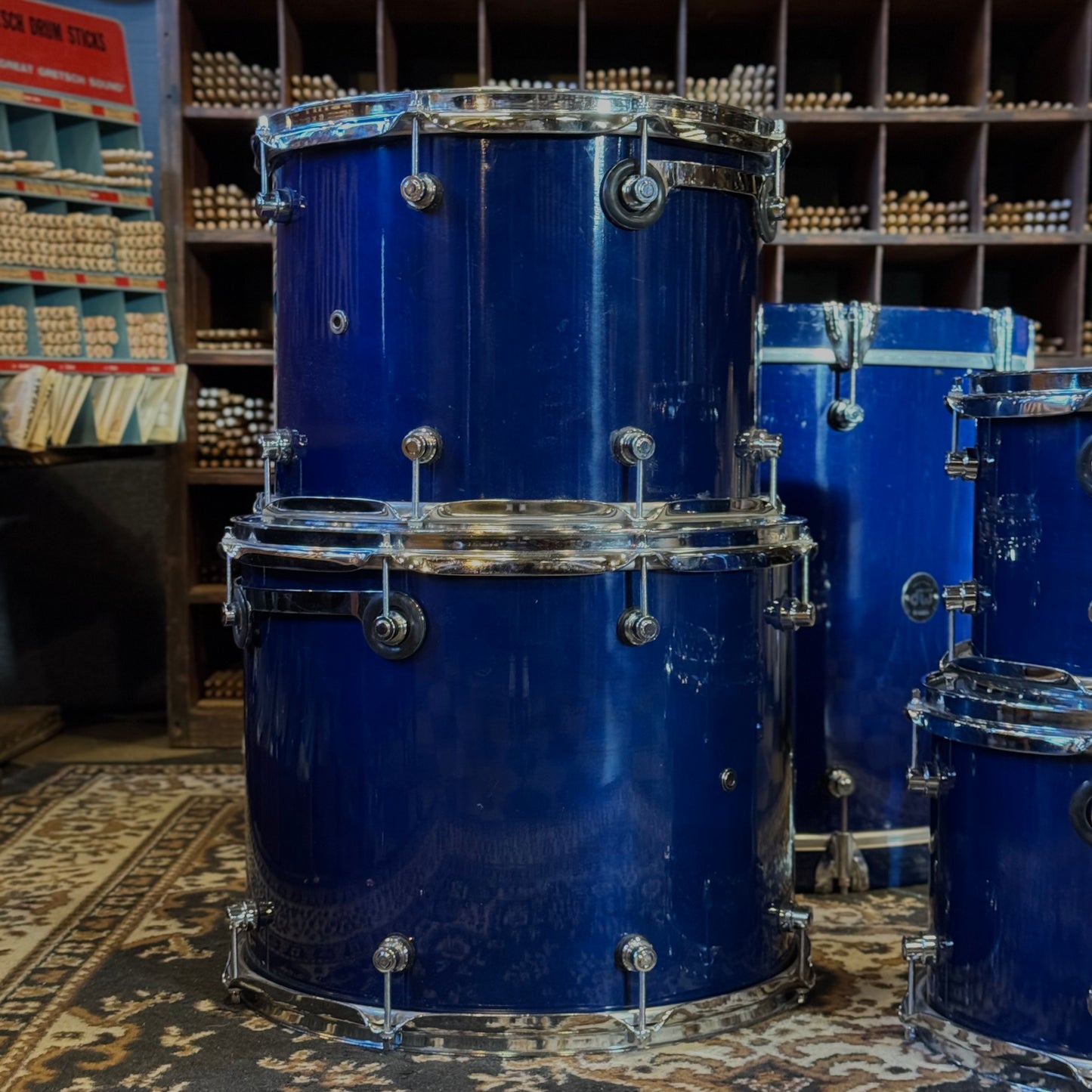 USED 1996 DW Pre-Collectors Birch Drum Set in Dark Blue Lacquer w/ Mini Turret Lugs - 18x22, 8x10, 9x12, 10x14, 12x16