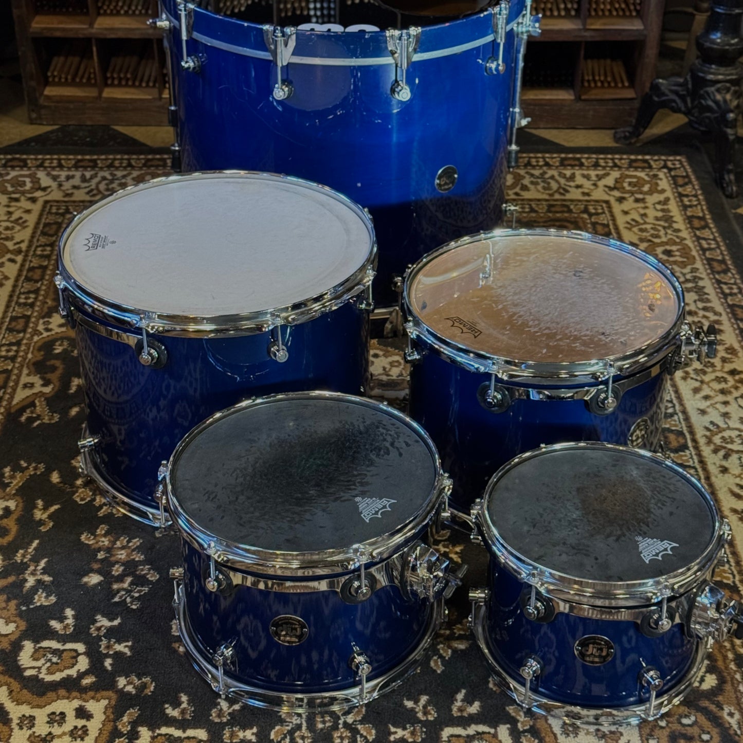 USED 1996 DW Pre-Collectors Birch Drum Set in Dark Blue Lacquer w/ Mini Turret Lugs - 18x22, 8x10, 9x12, 10x14, 12x16