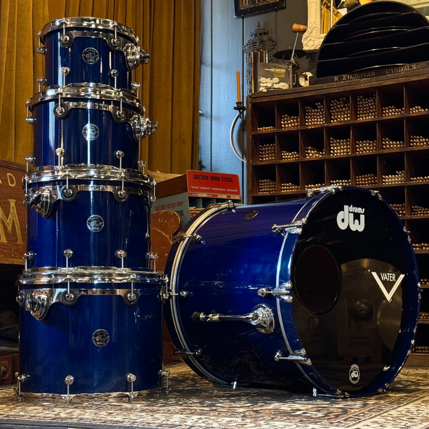 USED 1996 DW Pre-Collectors Birch Drum Set in Dark Blue Lacquer w/ Mini Turret Lugs - 18x22, 8x10, 9x12, 10x14, 12x16